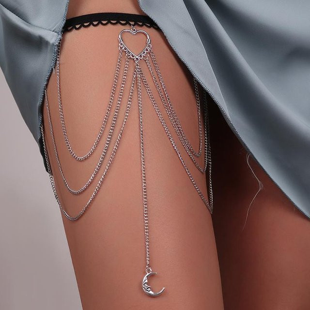 Aihua Mode Bein Kette, Silber, Damen, Mond, Quaste - Bild 1