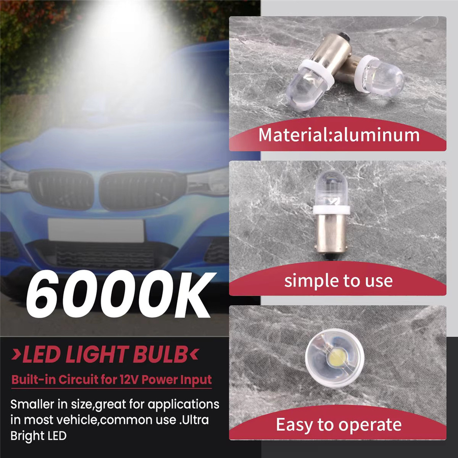 20 Stück BA9S 1895 H6W 53 57 Bajonett-LED-Glühbirnen für Auto-Kartenlampen, 12 V, Weiß, Transparent - Bild 2