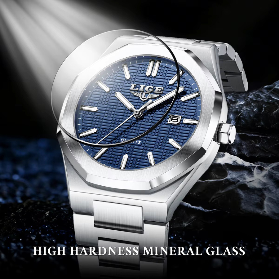 LIGE Armbanduhr Quarz, Edelstahl, Blau, Herren - Bild 6