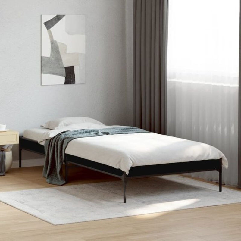 Vidaxl Einzelbett Bettgestell Modern in Schwarz aus Holzwerkstoff und Metall B/T/H: 90 x 200 cm - Bild 1