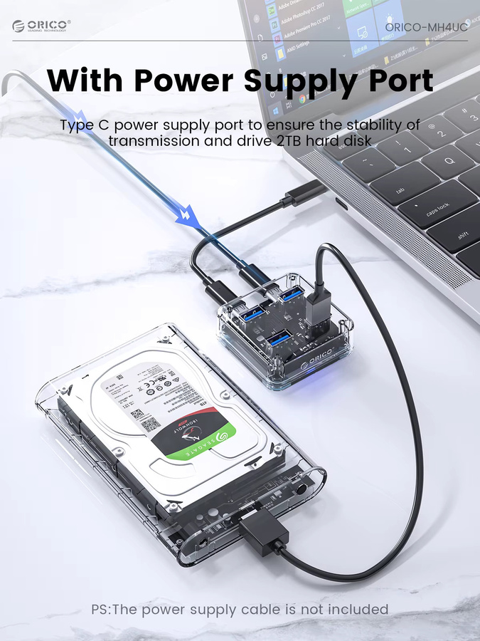 ORICO USB-C-Hub Transparente 4-Port-Erweiterung mit USB 3.2 Hochgeschwindigkeitsübertragung und OTG-Adapter - Bild 4