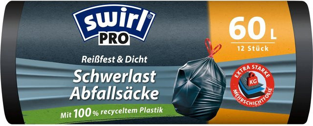 Swirl Profi Schwerlast-Abfallsäcke Schwarz 60 l, 12 Stück - Bild 1