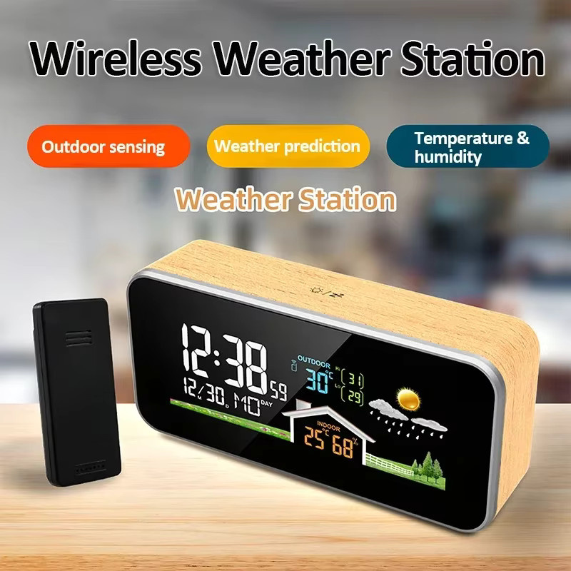 ANENG Kabellose Wetterstation mit Holz-Wecker, Digitales Thermometer und Luftfeuchtigkeitsmesser in Braun - Bild 5