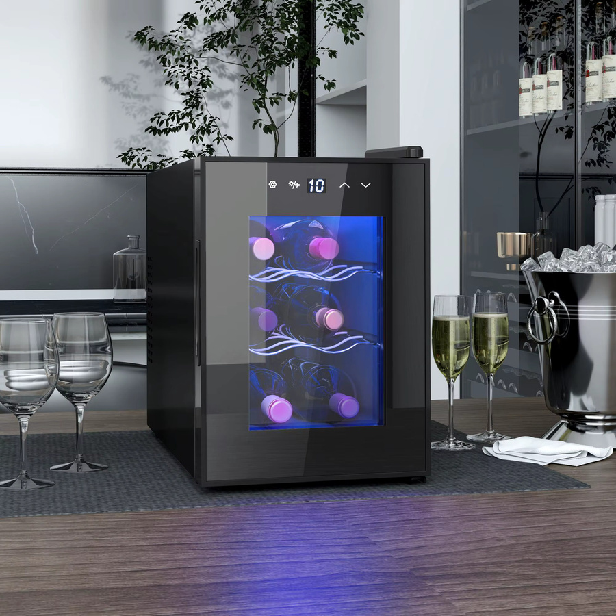HOMCOM Weinkühler Schwarz mit LED-Innenbeleuchtung, Touchdisplay und Temperaturregelung 8-18°C, Fassungsvermögen 17 l - Bild 3