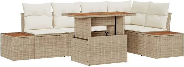 vidaXL Garten-Sofa-Set aus Poly-Rattan in Beige mit L-Form und integriertem Speicher, 6-teilig - Bild 1