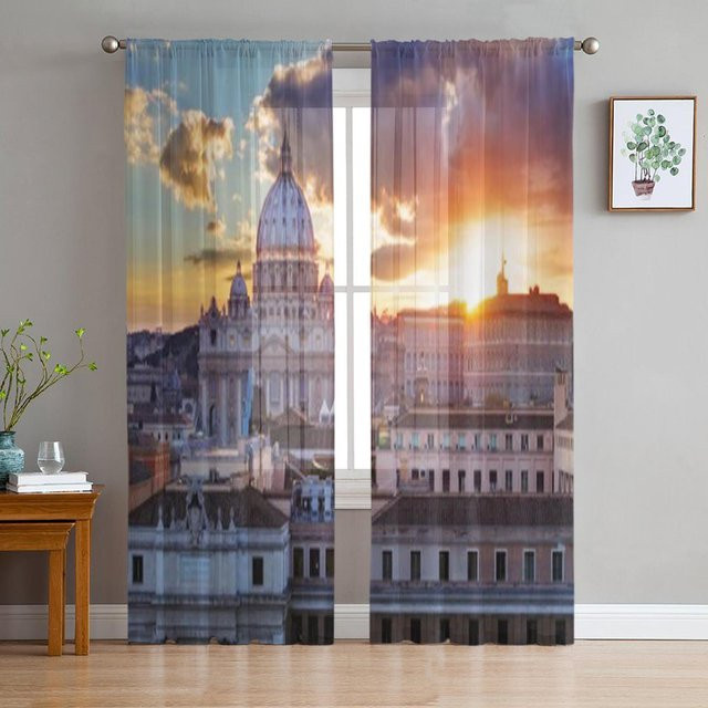 Super Six Transparentes Voile-Vorhang mit Stadtgebäude Landschaft Motiv, Grau, B: 135 cm, H: 114 cm - Bild 1