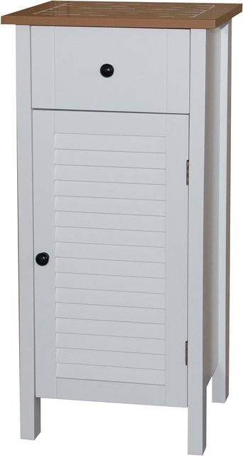 HTI-Line Badezimmerschrank aus Bambus in Weiß mit Türen und Schubladen, modern und freistehend - Bild 1