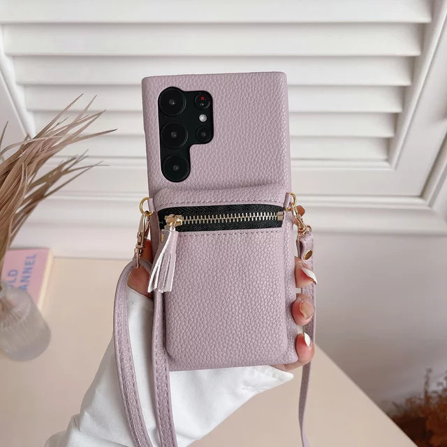 Samsung Crossbody Handyhülle mit Brieftasche und Kartenhalter in Beige für Galaxy S24 S23 S22 Ultra Plus FE und A-Serie - Bild 1