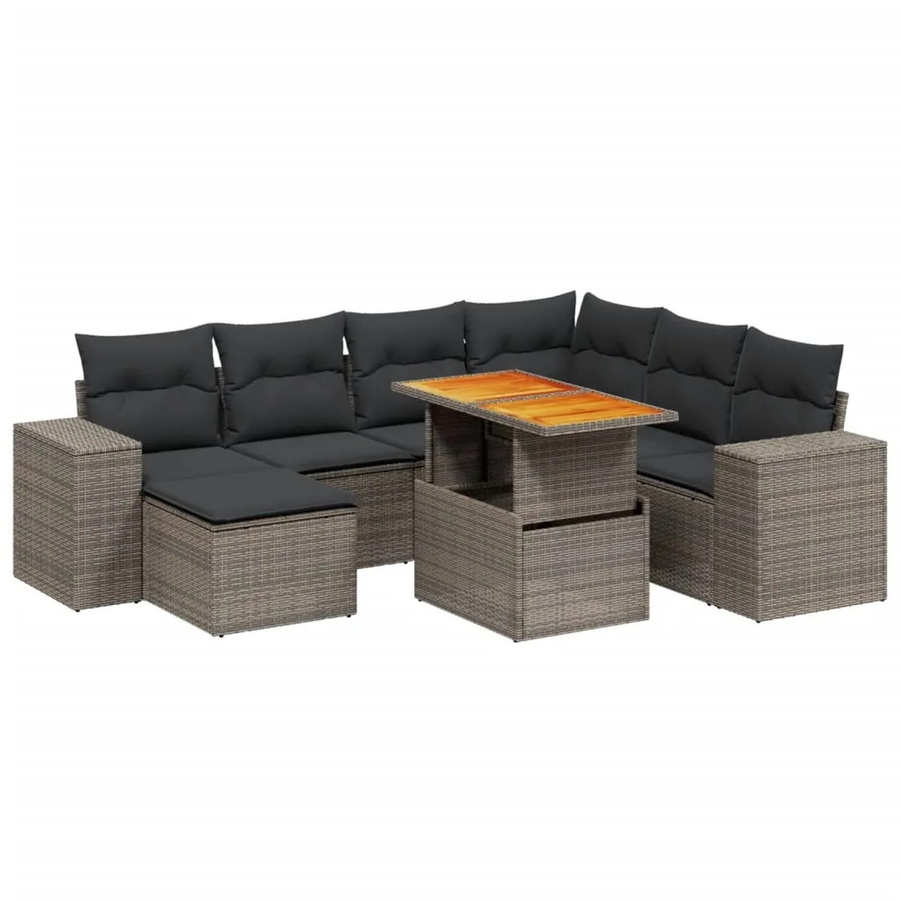 vidaXL 8-tlg Garten-Sofagarnitur in L-Form aus grauem Poly-Rattan mit Kissen und pulverbeschichtetem Stahlgestell - Bild 2