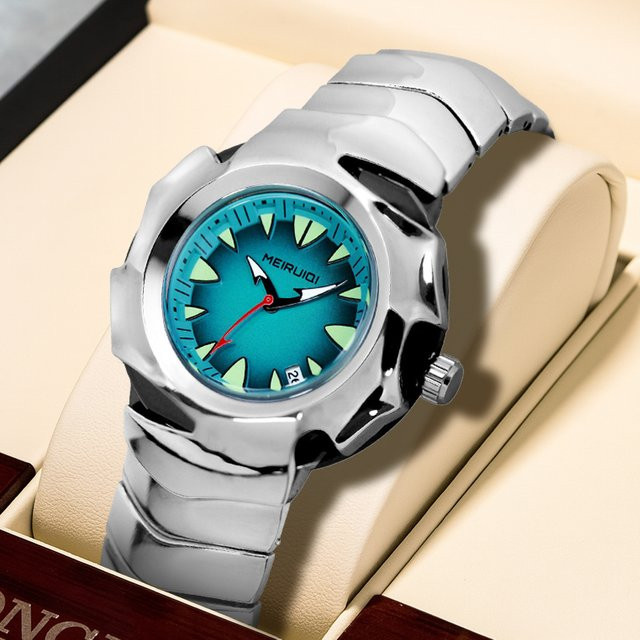 MEIRUIQI Armbanduhr Quarz, Edelstahl, Silber, Blau, Datum, Herren - Bild 1