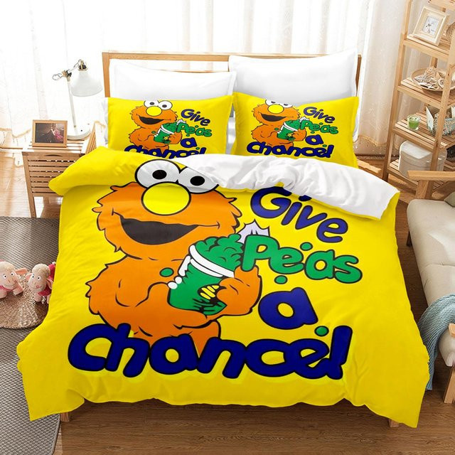 Gu Tao Sesamstraße Anime Bettwäsche-Set aus Polyester, 3-teilig, Gelb, B/H: 135 x 200 cm - Bild 1