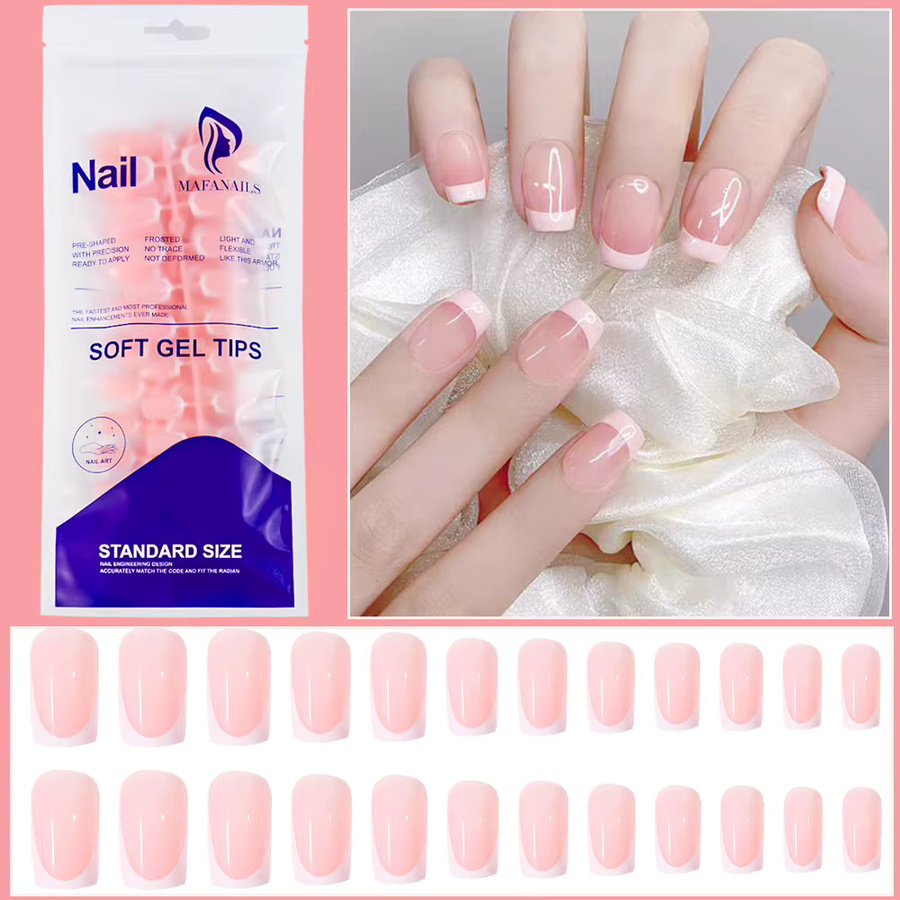 MAFANAILS Kunstnägel, Rosa French-Tip, Quadratisch, Glänzend, Damen - Bild 2