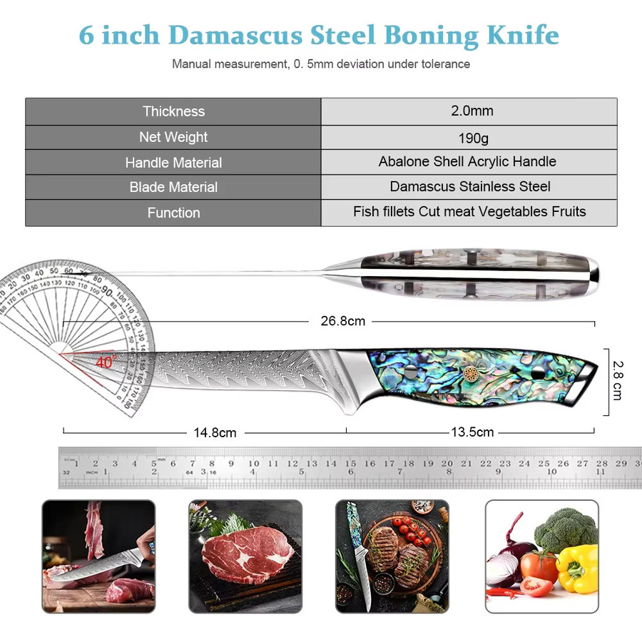 Xituo Damaststahl Ausbeinmesser mit flexibler Klinge, professionelles Filetmesser für Fisch, Geflügel und Fleisch, Mehrfarbig, Klingenlänge: 15,24 cm - Bild 2