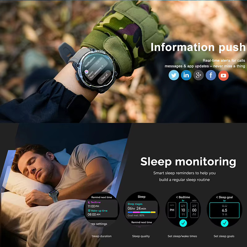 Yaocx GPS Sport-Smartwatch in Grau mit AMOLED HD-Display, Bluetooth-Anruffunktion, Kompass, Taschenlampe und Gesundheitsüberwachung, 3ATM wasserdicht - Bild 4