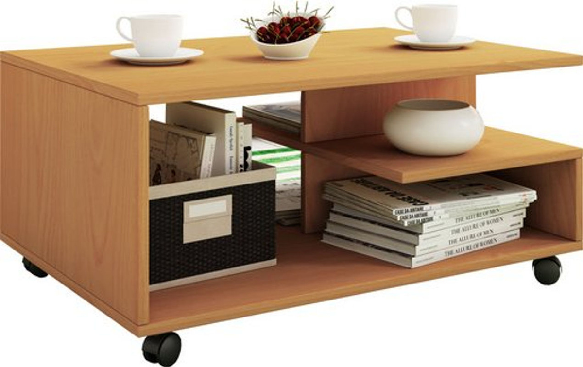 Rollbarer VCM Couchtisch Stango in Buche mit Holzstruktur-Nachbildung, braun, B/T/H: 80 x 50 x 40 cm - Bild 2