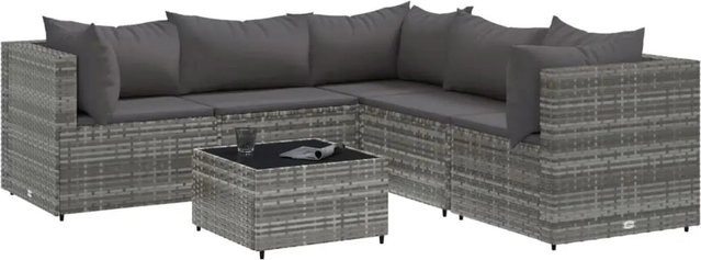 vidaXL 6-tlg Garten-Lounge-Set aus PE-Rattan in Grau mit Kissen - Bild 1