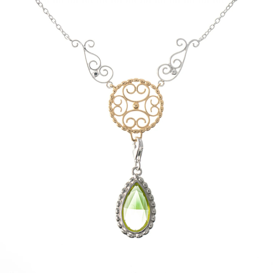 Collier Signature, 925 Silber, teilvergoldet, hellgrüner Stein, Damen - Bild 1