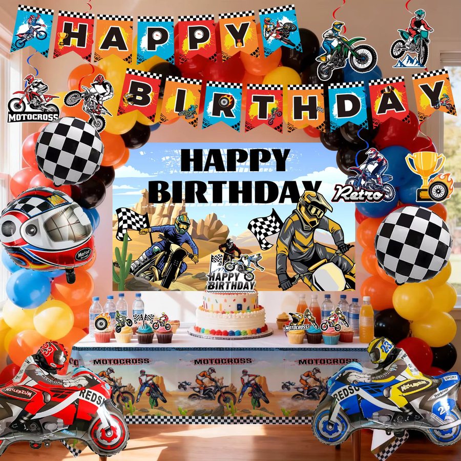 Potdemiel Motocross Geburtstag Party Dekorationsset mit 102 Teilen, Motocross Party Zubehör für Kinder in Mehrfarbig - Bild 2
