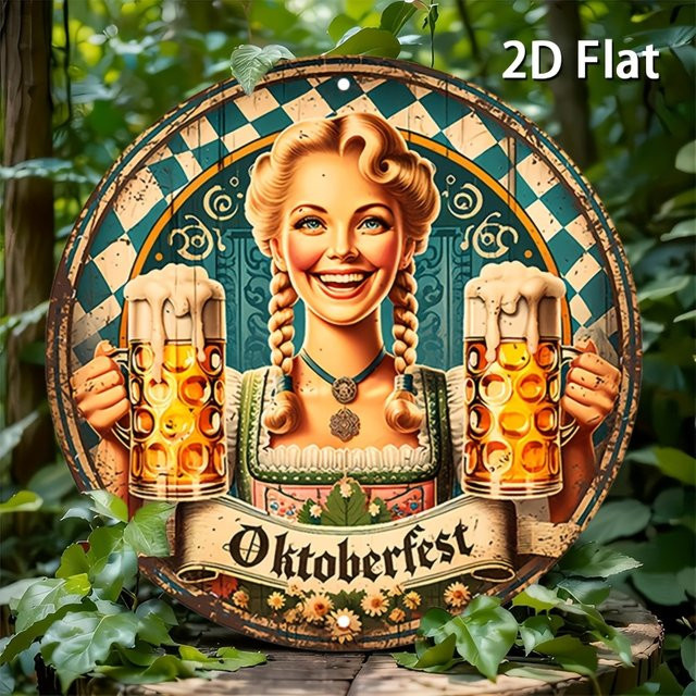 Potdemiel Retro-Metallschild im bayerischen Stil, rundes Aluminium-Poster mit festlichen Motiven, Durchmesser: 19,81 cm, Mehrfarbig - Bild 1