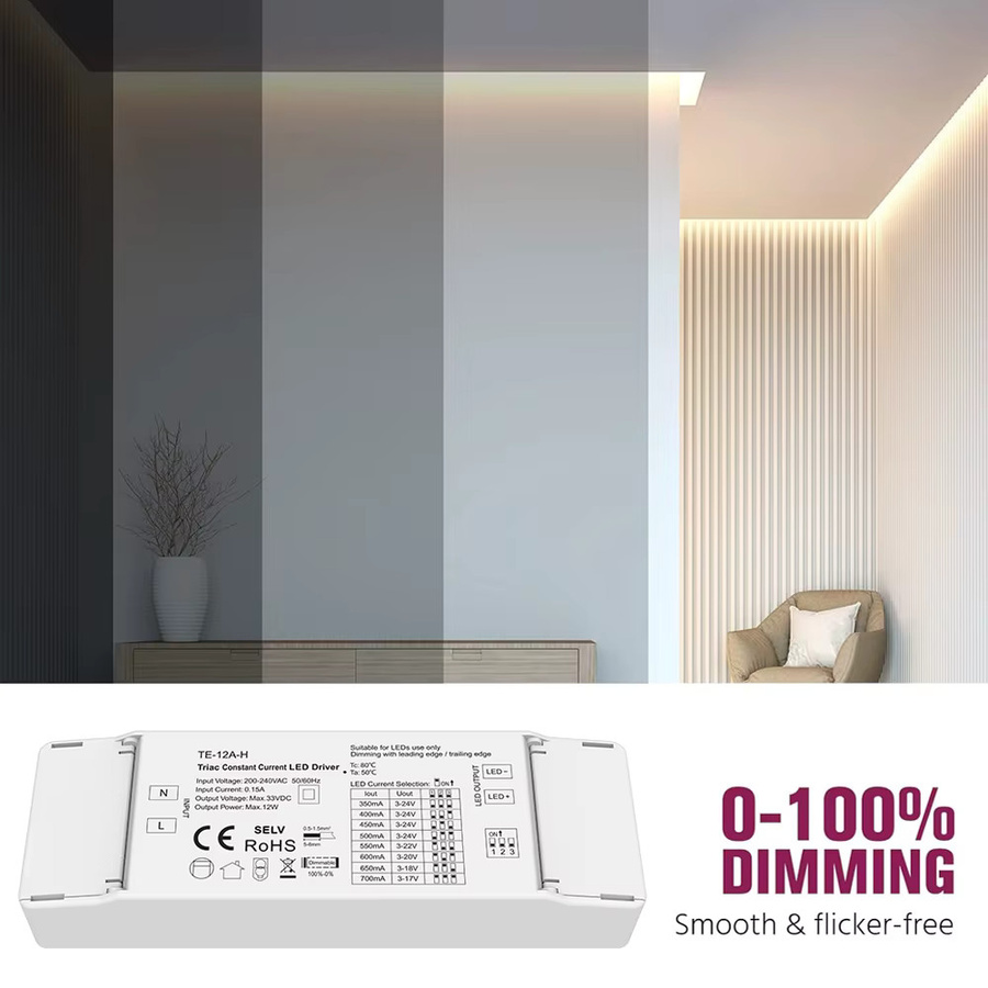 CENFAYA Triac Konstantstrom-LED-Treiber 12 W, dimmbares LED-Netzteil mit PWM und digitalem Dimmen, 100–700 mA, weiß - Bild 2