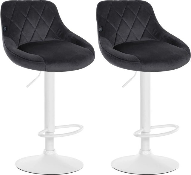 2er Set DELUKE Barhocker FALON aus Samt in Dunkelgrau und Weiß, drehbar mit Lehne, B/T/H: 46 x 49 x 83 cm - Bild 1
