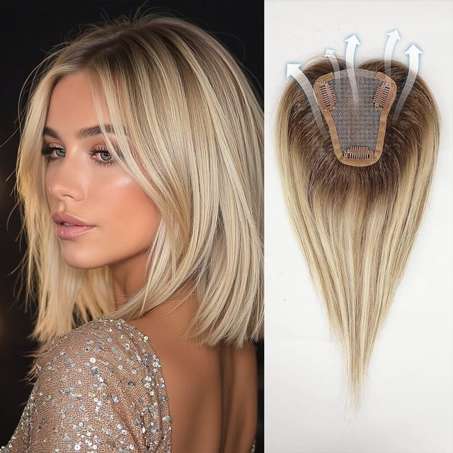 HAIRCUBE Clip-in-Haarteil, hellbraun blonde Ombre, 30,5 cm, 100 % Remy-Echthaar, Damen - Bild 1