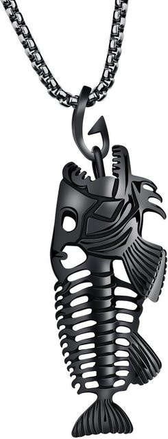 Rockyu Langes Halsband Edelstahl, Schwarzer Fischgräten-Anhänger, Unisex - Bild 1
