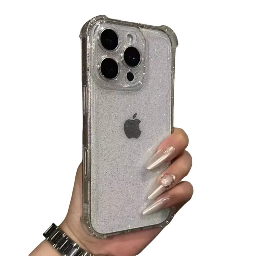 Transparente Silikon Handyhülle mit Glitter-Effekt für Apple iPhone 11 bis iPhone 17 Pro Max, stoßfest und weich, Farben: Transparent oder Schwarz - Bild 3