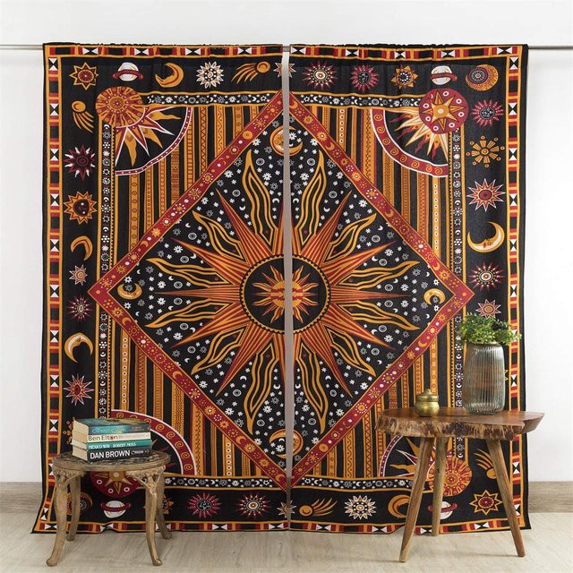 Yiran Furniture Mandala Vorhänge im Boho-Stil mit 3D-Design, 2 Paneele, Mehrfarbig, Breite: 100 cm, Höhe: 130 cm - Bild 1