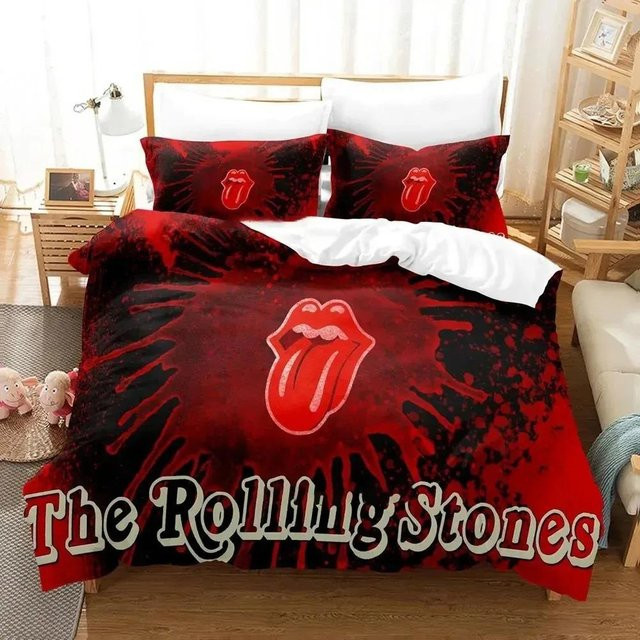 Rolling Stones Logo Bettwäsche-Set aus Microfaser mit 3-teiligem Design in Rot, B/H: 200 x 230 cm - Bild 1