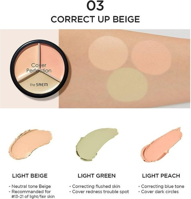 The Saem Cover Perfection Triple Pot Concealer, 03 Correct Up Beige - Bild 1