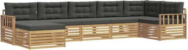 vidaXL Outdoor-Sofagarnitur in L-Form aus massivem Akazienholz mit 7 Kissen in Anthrazit und Weiß - Bild 1