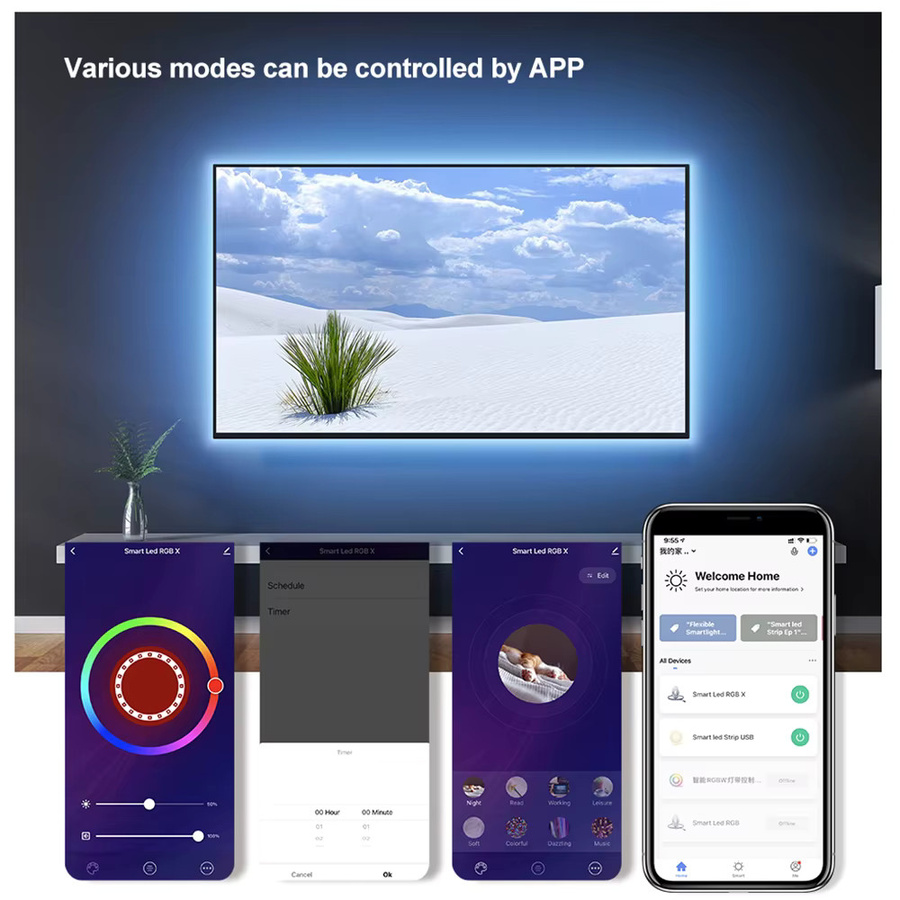 Coolo Smart LED Streifen RGB 5050 USB TV Hintergrundbeleuchtung mit Tuya Wifi und Zigbee, kompatibel mit Alexa und Google Assistant - Bild 2