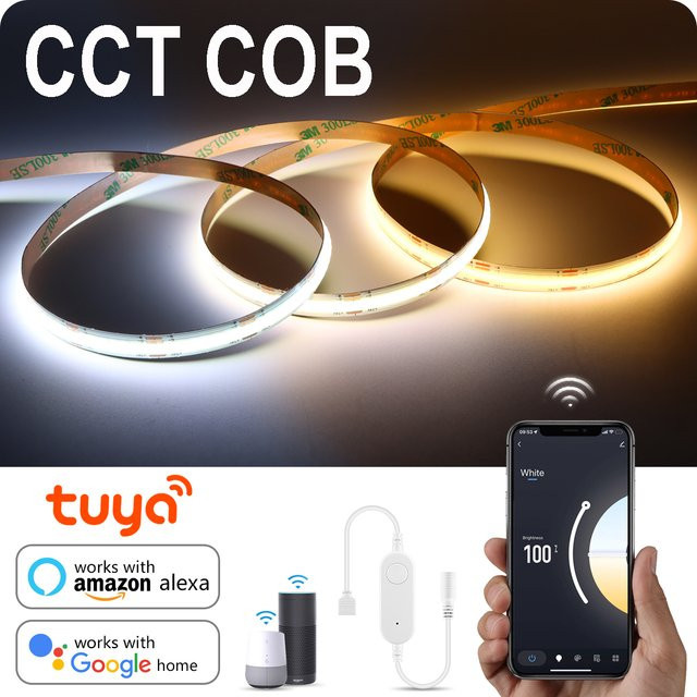Lcamaw COB LED-Streifen Smart Lampe mit Tuya Smart Life WIFI-Steuerung, CCT Warmweiß/Naturweiß/Weiß, DC24V, kompatibel mit Alexa und Google Assistant - Bild 1