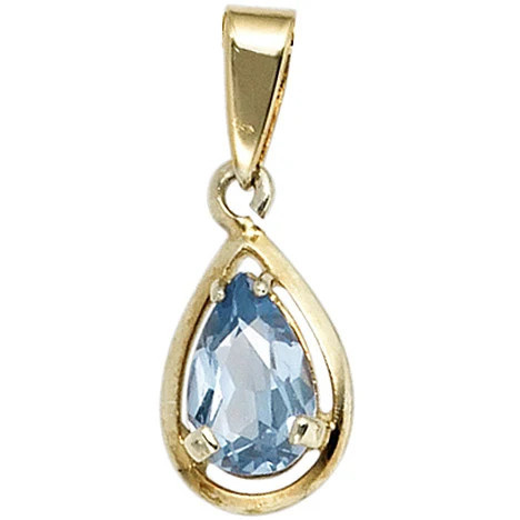 Colfem Anhänger Tropfen, 333 Gelbgold, Spinell blau, Unisex - Bild 1