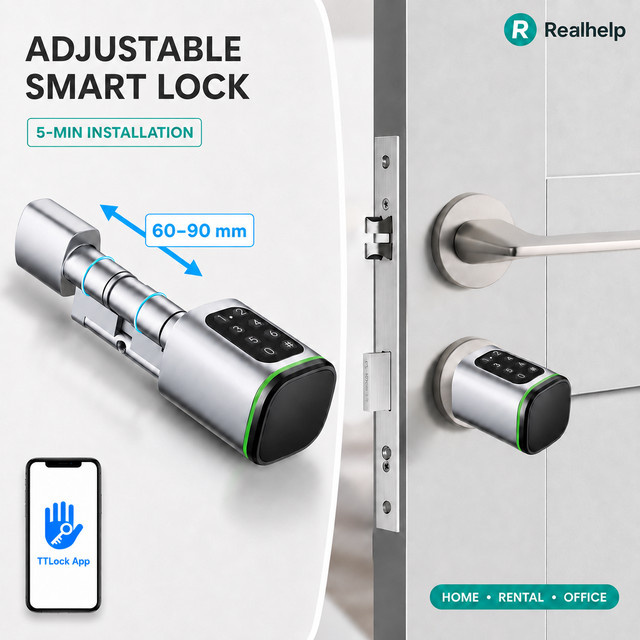 TTlock Smart-Schloss mit App-Steuerung und RFID, elektronisches Passwortschloss mit Bluetooth, silberfarben, für 60-90 mm Einbaumaß - Bild 1