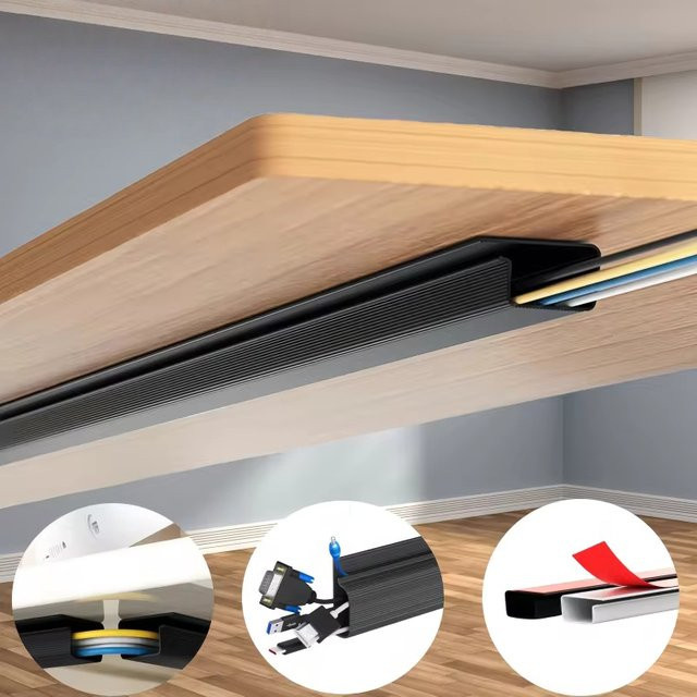 Selbstklebendes Kabelfach in Schwarz aus PVC für unter den Schreibtisch, unsichtbarer Schlitz-Organizer ohne Bohren - Bild 1