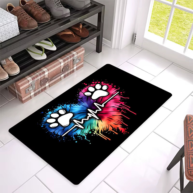 VIKAMA Herzförmiger Teppich mit Pfotenabdruck und Herzschlag-Design, rutschfest und haustierfreundlich, Mehrfarbig, B/T: 60 x 40 cm - Bild 3