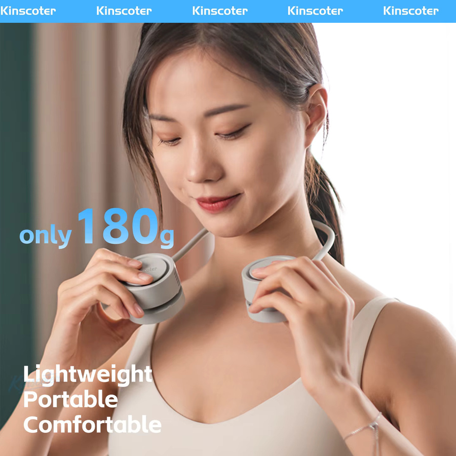 Kinscoter Tragbarer Nackenventilator, Faltbarer Mini-USB-Ventilator mit 1600 mAh Akku, Wiederaufladbarer leiser Kühlventilator für Sport und Freizeit in Beige oder White - Bild 2