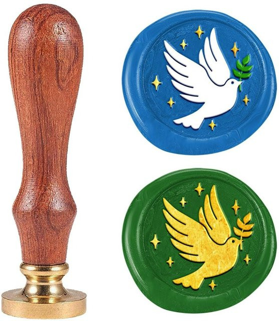 Siegelstempel Dove of Peace mit abnehmbarem Messingkopf und Holzgriff, Durchmesser: 2,5 cm - Bild 1