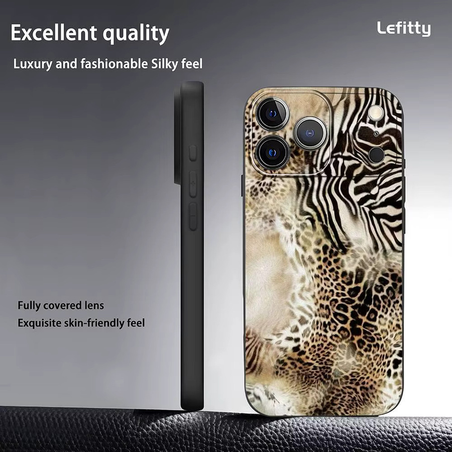 Leopard Print Handyhülle für iPhone 11 bis 17 Pro Max Plus Mini in Schwarz Matt Soft Shell - Bild 3