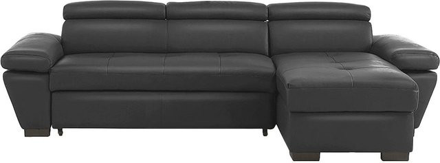 Vente-unique Schlafsofa Jonova in Anthrazitgrau mit Rindsleder und L-Form, Breite: 258 cm - Bild 1
