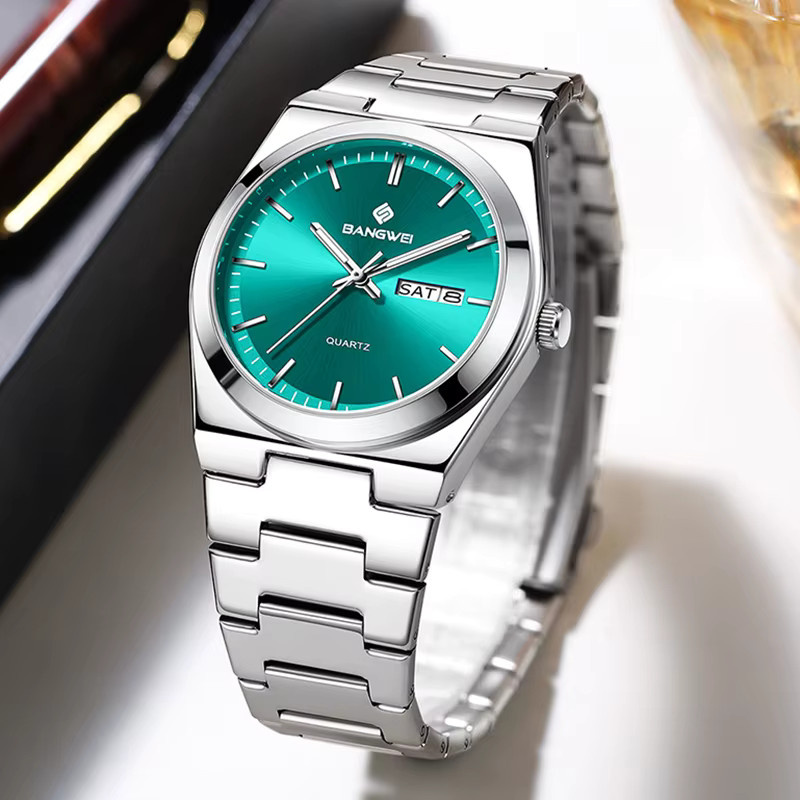 BANGWEI Armbanduhr Quarz, Edelstahl, Grün, Orange, Herren - Bild 2
