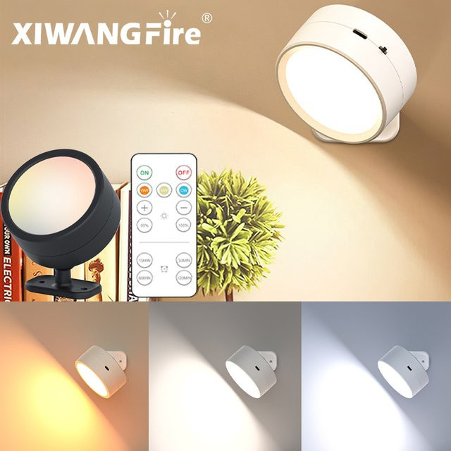 XIWANGFIRE Wiederaufladbarer LED-Strahler in Weiß mit Fernbedienung und 360 Grad Drehbarkeit als kabellose Wandleuchte und Nachtlicht für das Schlafzimmer - Bild 1