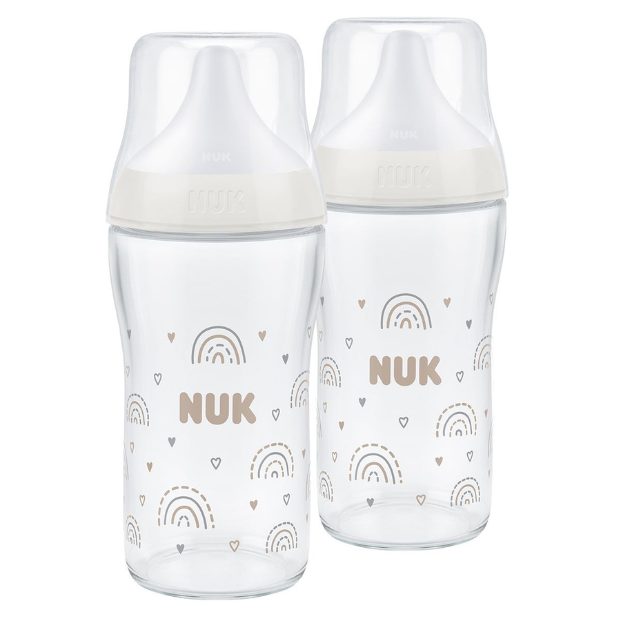 NUK Glas-Flaschen Perfect Match 2er Pack mit Silikon Sauger, Regenbogen, 230 ml - Bild 1