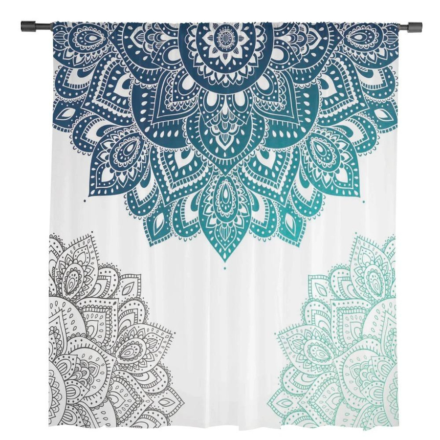 Yiran Furniture Mandala Voile Vorhang mit floralem Design in Transparent, B: 135 cm, H: 115 cm - Bild 1