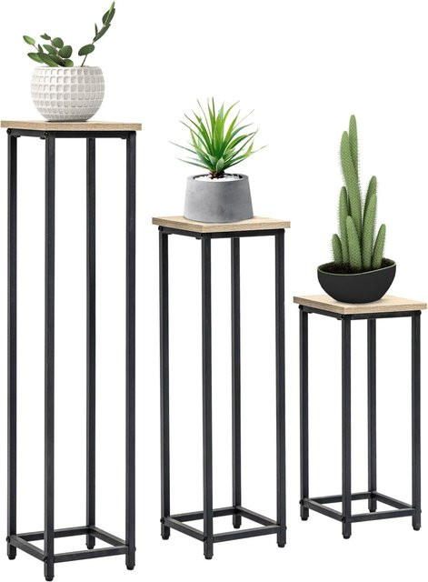 Outsunny 3-teiliges Pflanzenständerset aus Stahl in Schwarz und Braun mit Industriedesign, B/H/T: 21 x 90 x 21 cm - Bild 1