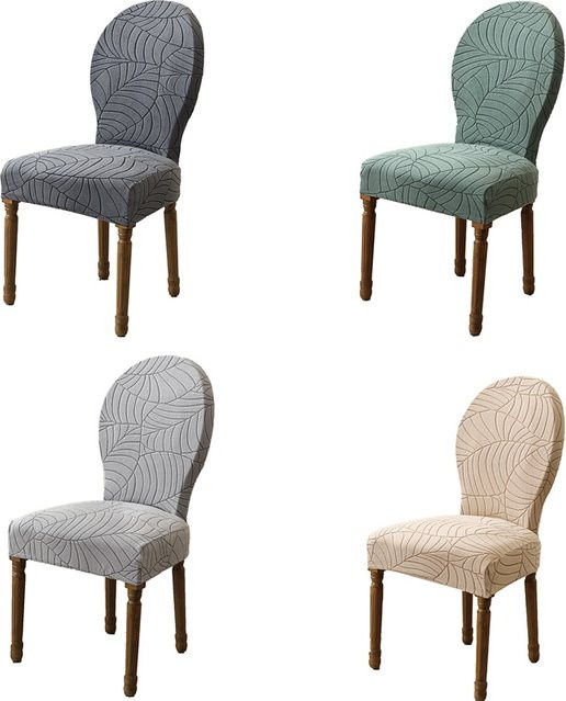 WANERQU Esszimmerstuhlbezug mit Blätter-Jacquard-Muster und elastischem Sitzschutz für runde Rücken - Bild 1