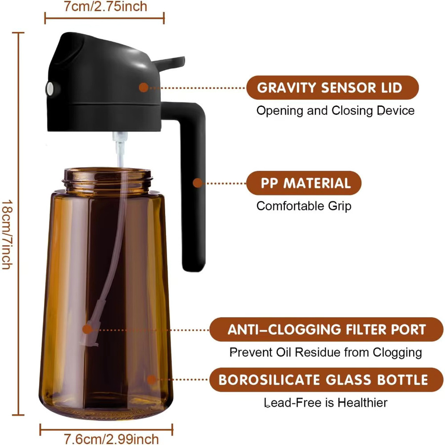 Galavilly Öl Sprayer aus dunklem Glas, 470 ml Ölspender für Küche und BBQ, Grün/Transparent - Bild 4