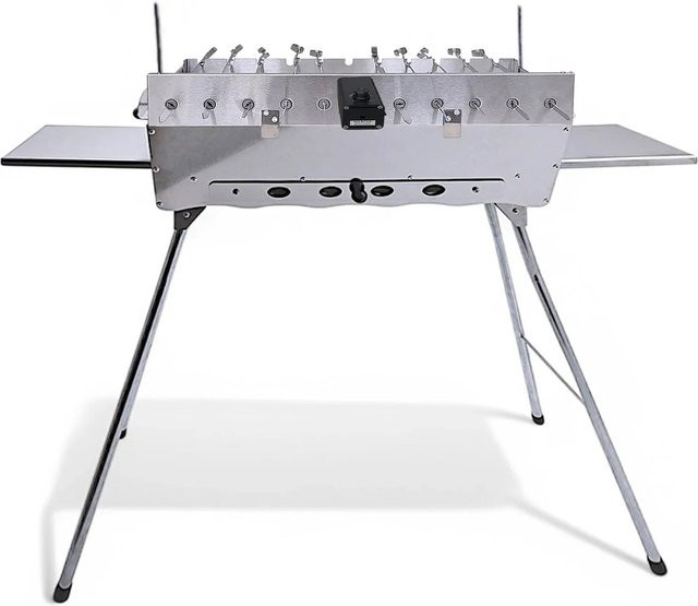 Grillpeter Mangal Astana Holzkohlegrill mit Drehspießregler, 11 Spieße, Alumotor 230V, Edelstahl, Silber - Bild 1
